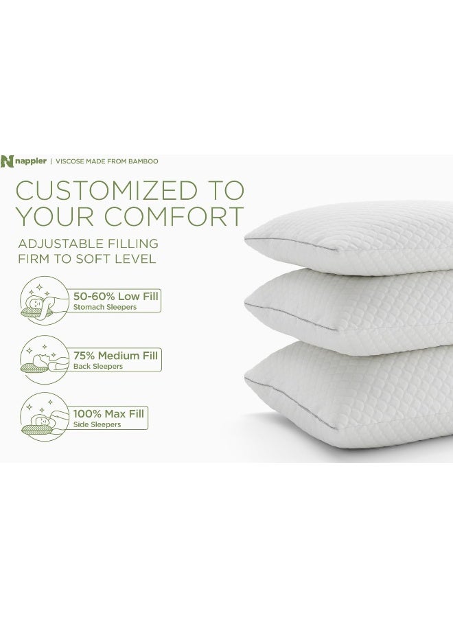 Nappler Cooling Pillow for hot Sleepers - Bed Pillows Queen Size Premium Set of 2 - Adjustable Shredded Memory Foam - Medium to Firm Pillows for Back, Stomach & Side Sleepers -Washable Cover - Image 4